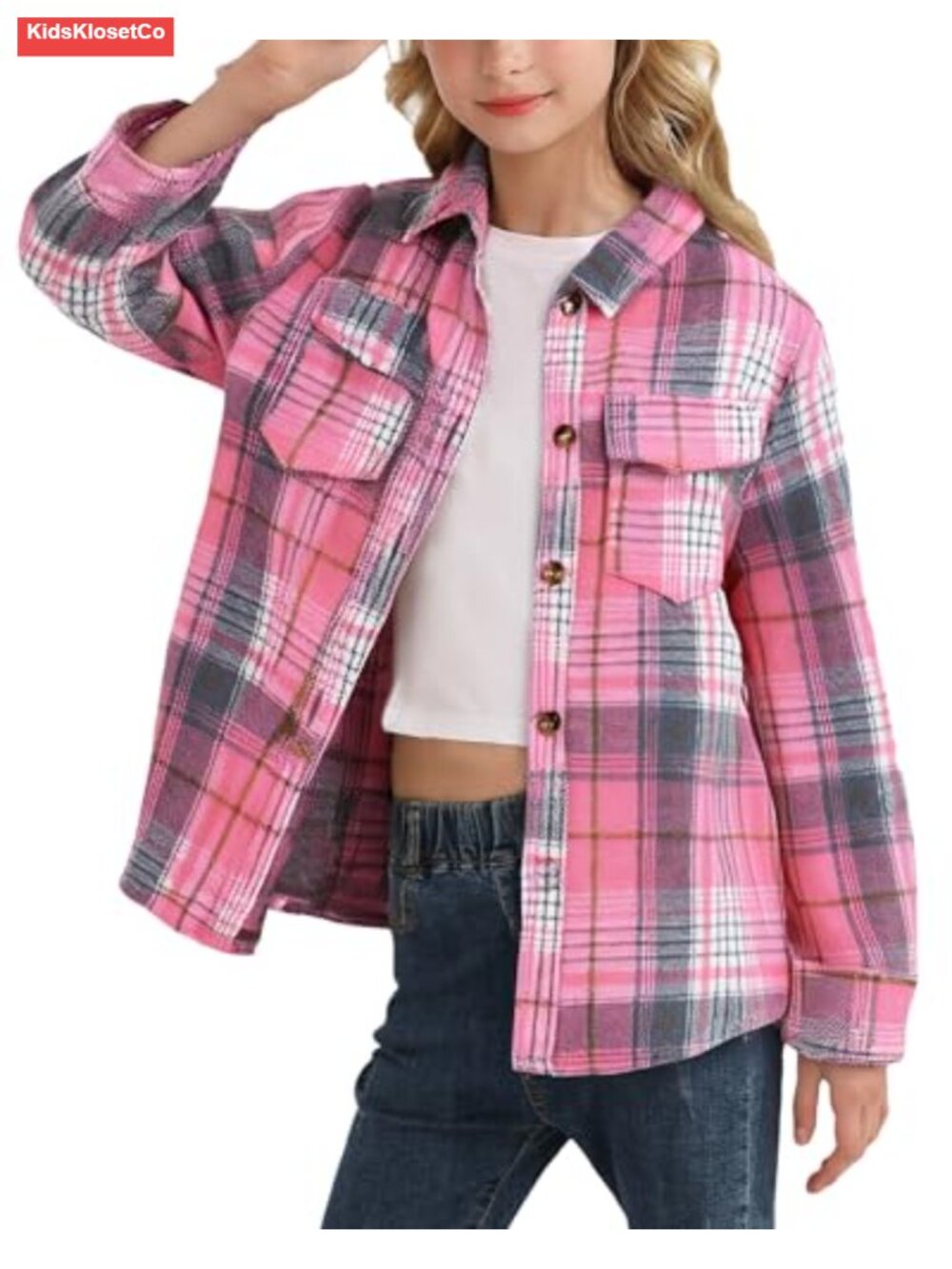 Girls Long Sleeve Flannel Plaid Button Down Shirt with Pockets Fall Winter 7-14